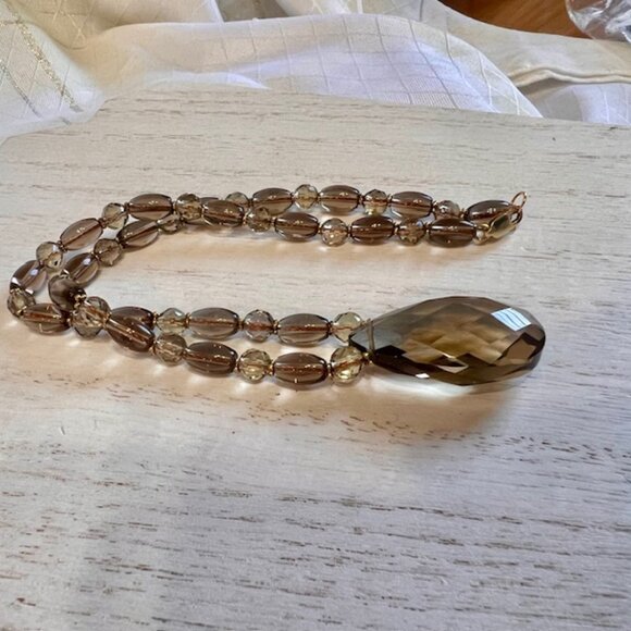 Vintage Smokey Quartz and 14K Gold Beaded Necklace, Healing Jewelry Necklace - Picture 7 of 16